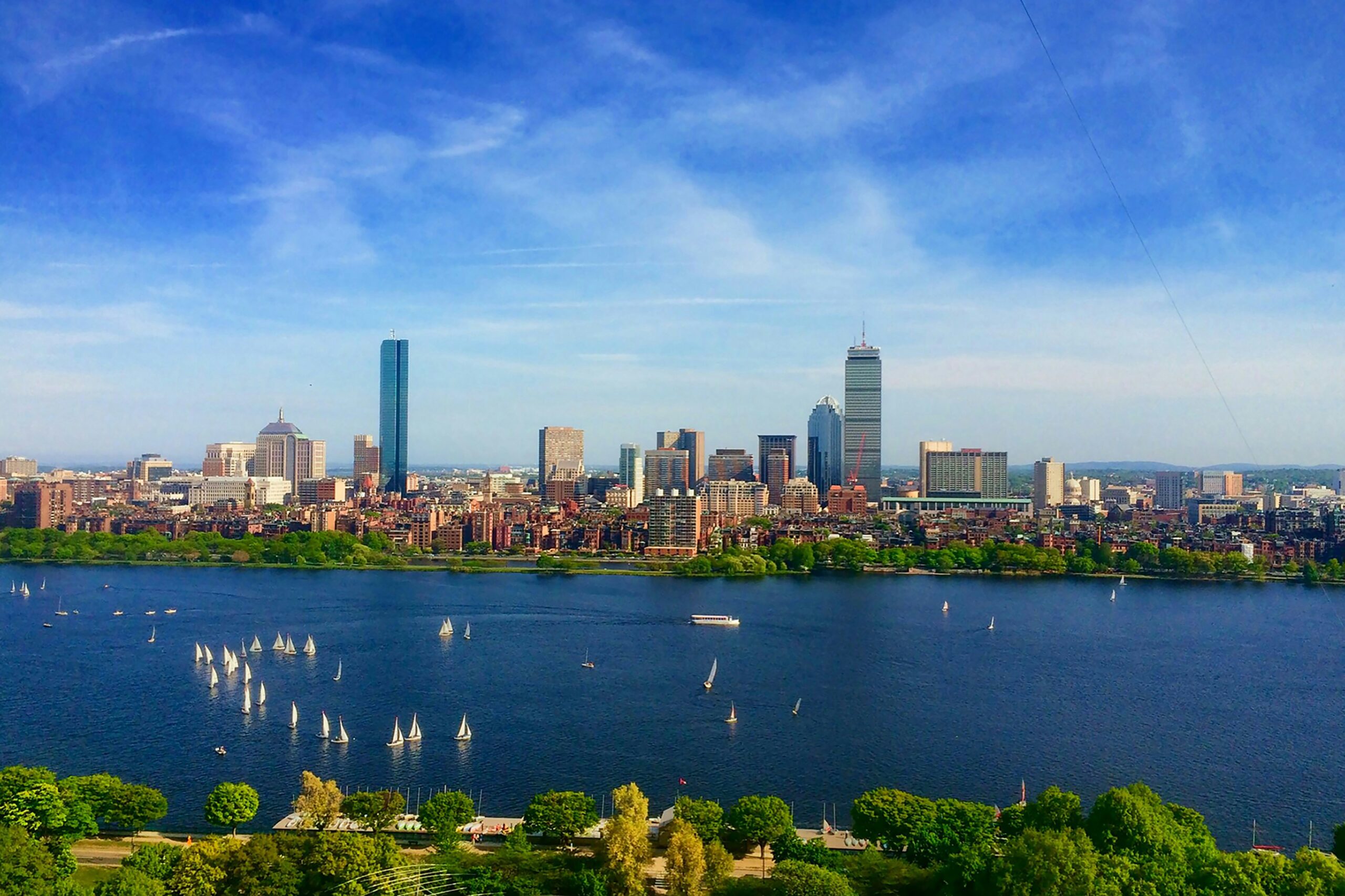 Boston skyline with sailboats on the Charles River